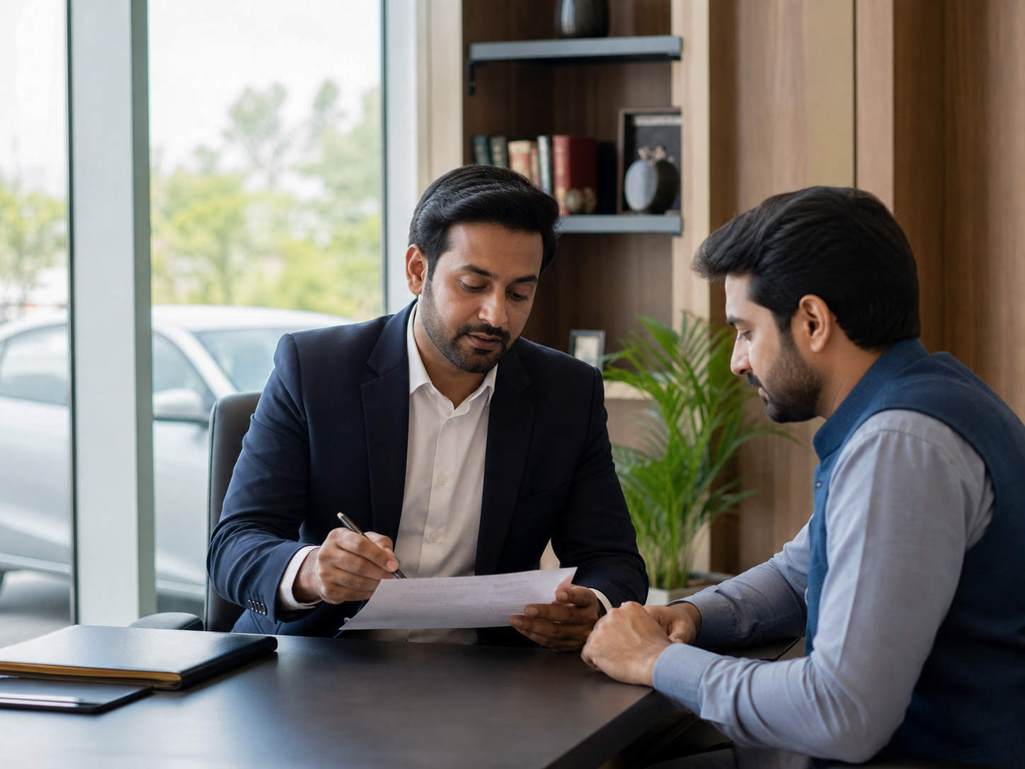 A KRFS advisor reviewing financing details with a customer